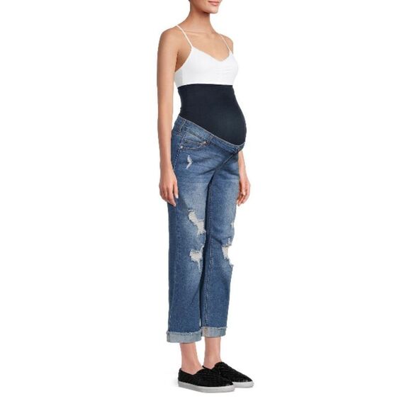 Women’s Maternity Medium Wash Denim Boyfriend Jeans Pants Size L - Picture 4 of 7